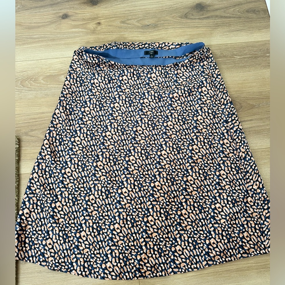J. Crew Blue and Tan Leopard Silky  A-Line Skirt